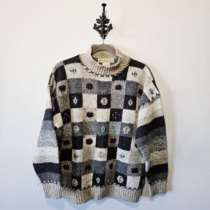 Vintage Entrée Wool Blend Sweater Size M Patchwork Crew Neck Pullover